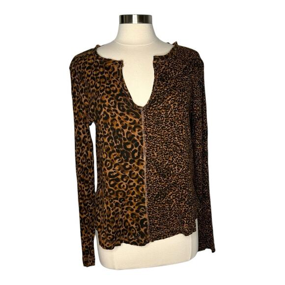 Anthropologie Pilcro Animal Cheetah Leopard Print Split Neck Thermal Top Large - Picture 2 of 10